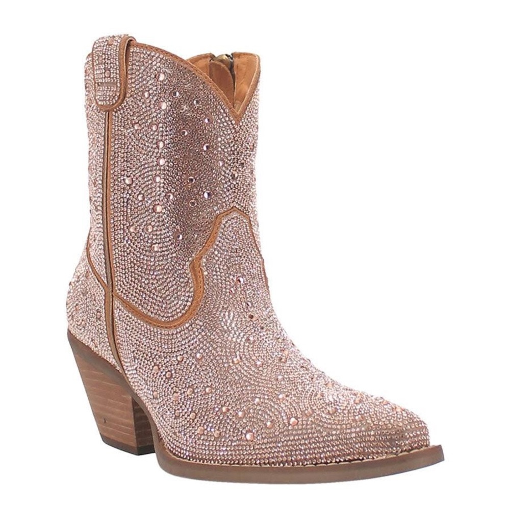 SIZE 7 PINK RHINESTONE COWGIRL FAUX LEATHER BOOTIE